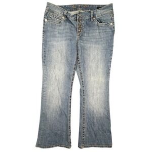 Seven7 Luxe Flare Jeans Womens Size 18 Blue Denim Button Fly Embroidered Pockets